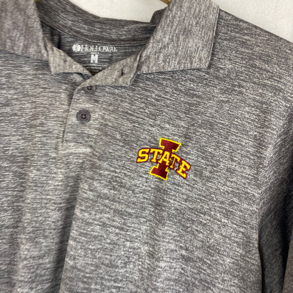 Iowa State Polo Shirt Sz Medium Holloway Heather Gray Embroidered Cyclones - Picture 2 of 7